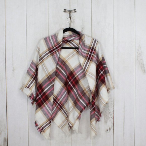 Unbranded Accessories - Maroon Plaid Woven Knit Soft Winter Shawl Blanket Size 57x60 Inches